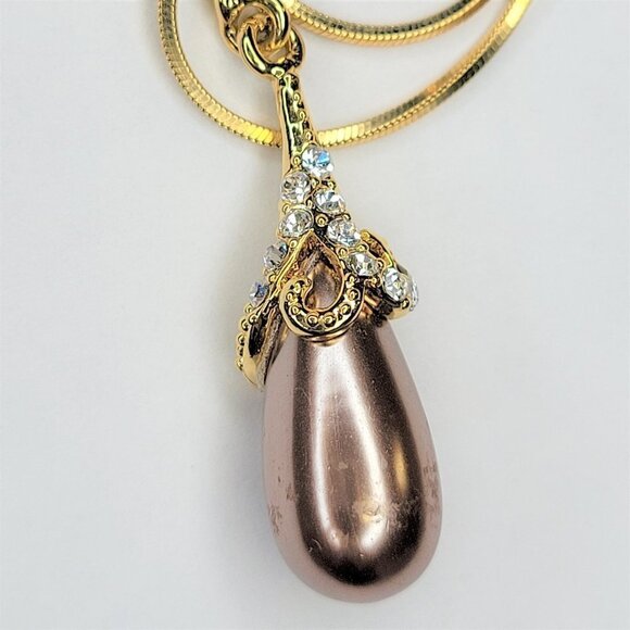 CHAMPAGNE Bronze Pearl Teardrop Pendant Necklace and Chain - Picture 1 of 8